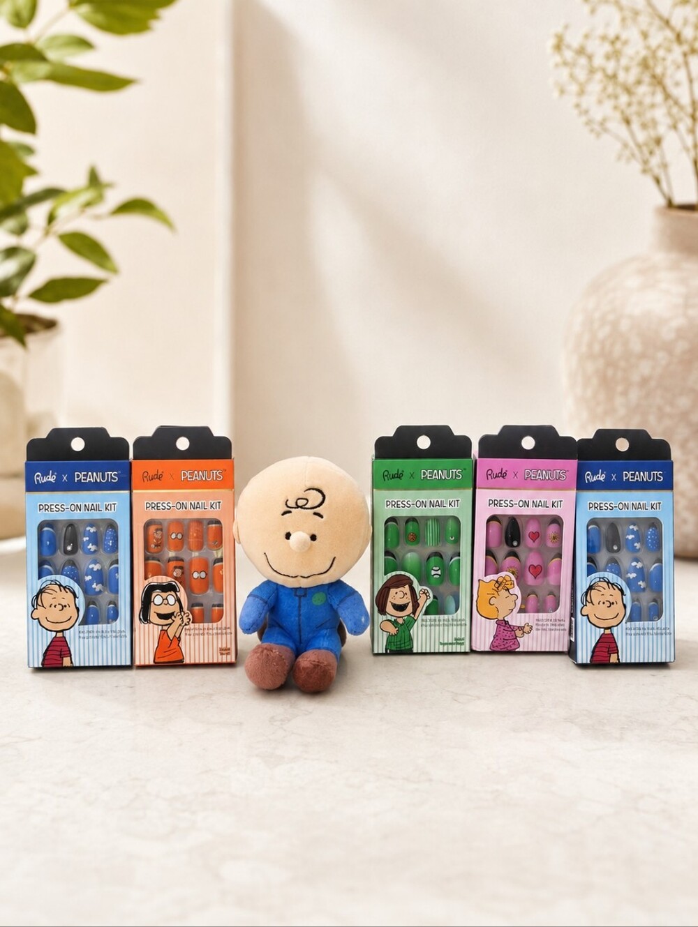 Rude x Peanuts Press-On Nail Kit Bundle + Charlie Brown Plush NEW